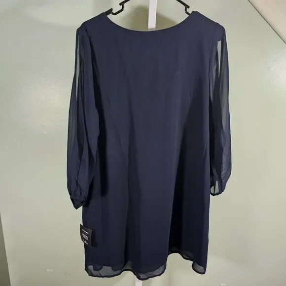 Lulus Women's Navy Blue Shifting Dears Long Sleeve Shift Dress Size Medium - Picture 7 of 9
